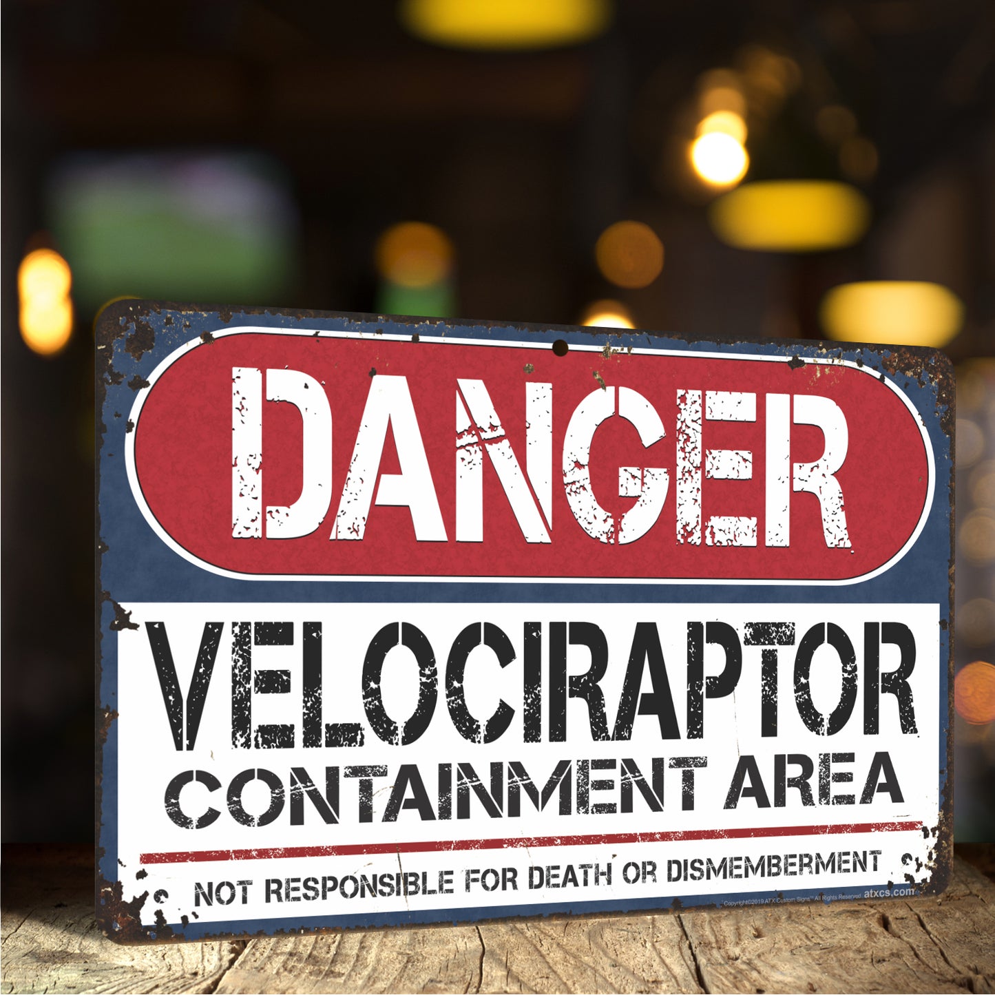 Funny Signs for Kids Rooms Danger Velociraptor Containment Area, Not Responsible for Death or Dismemberment.- Size 8 x 12