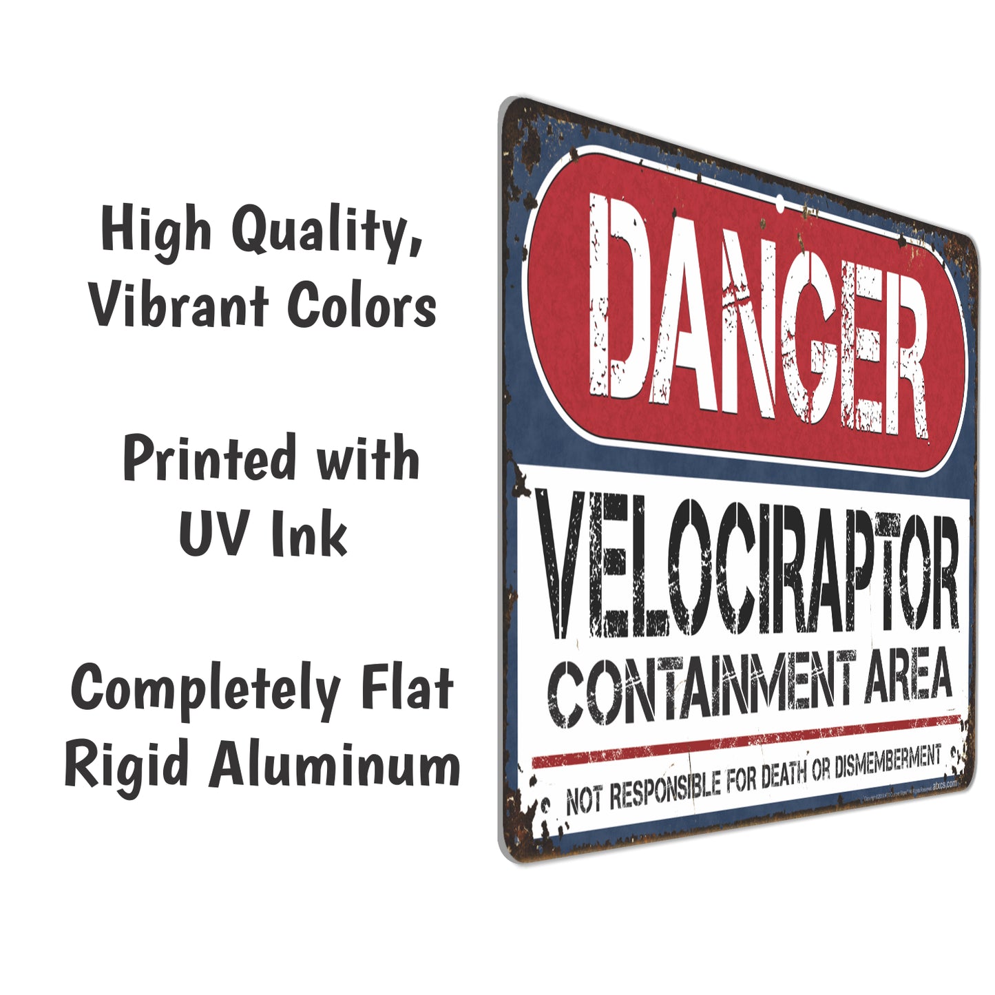 Funny Signs for Kids Rooms Danger Velociraptor Containment Area, Not Responsible for Death or Dismemberment.- Size 8 x 12