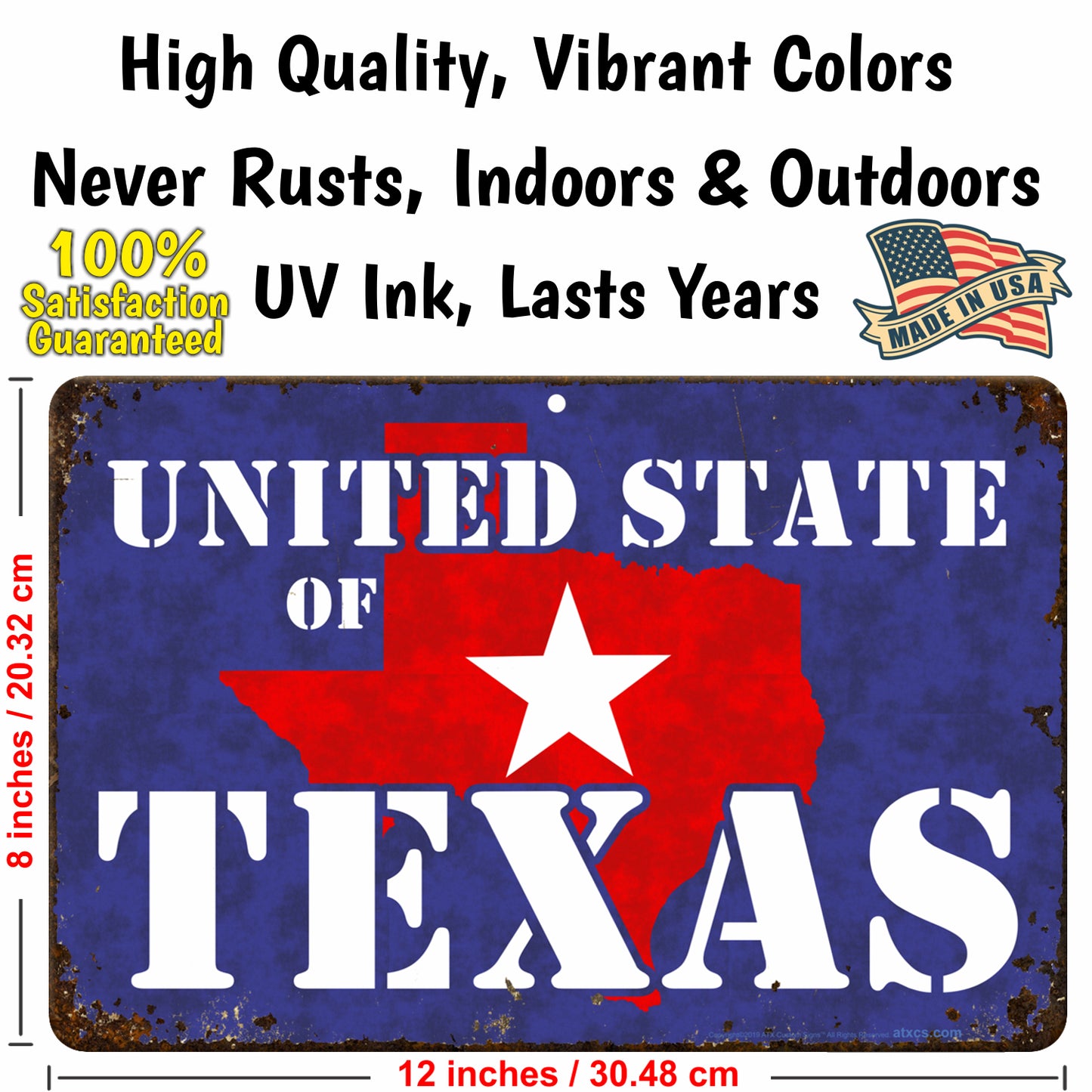 Funny Texas Sign for Outdoor or Indoor Decor United State of Texas Sign - Size 8 x 12