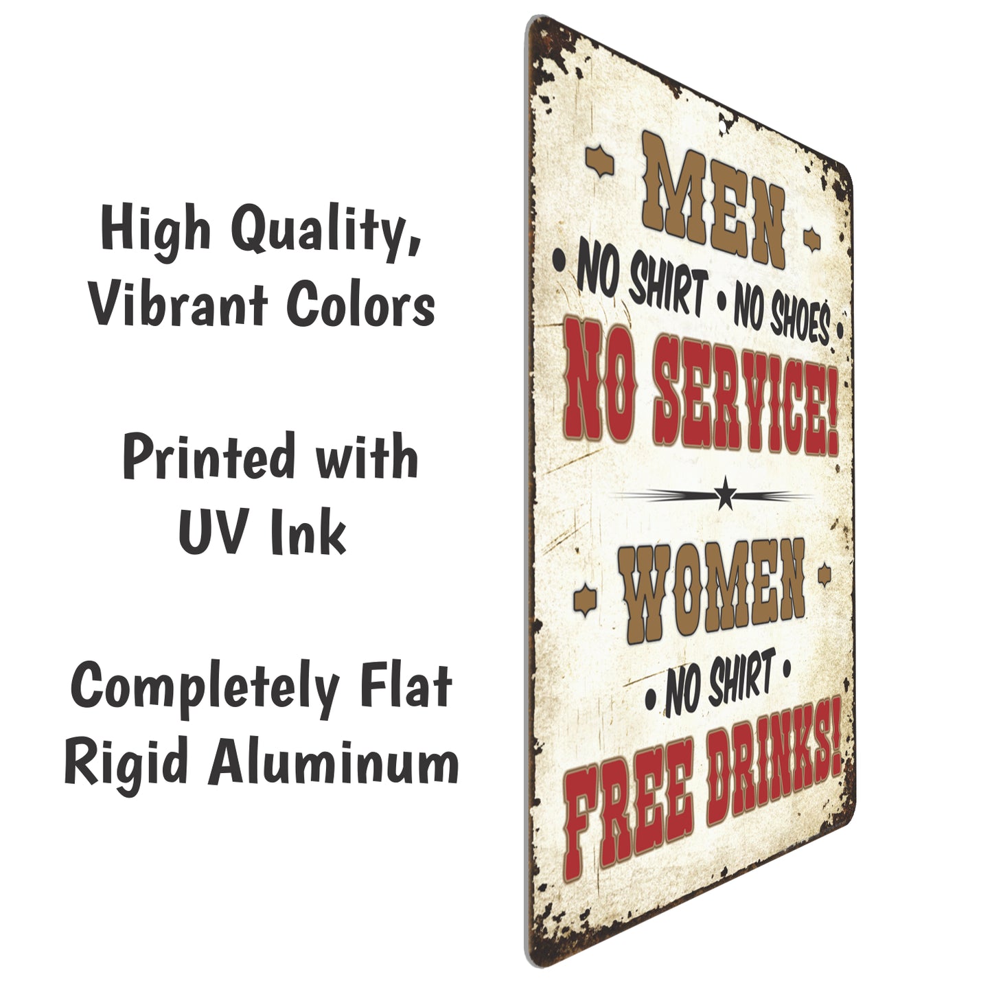 Rustic Bar Sign, Men No Shirt No Shoes NO Service. Women No Shirt FREE Drinks! Sign - Size 8 x 12