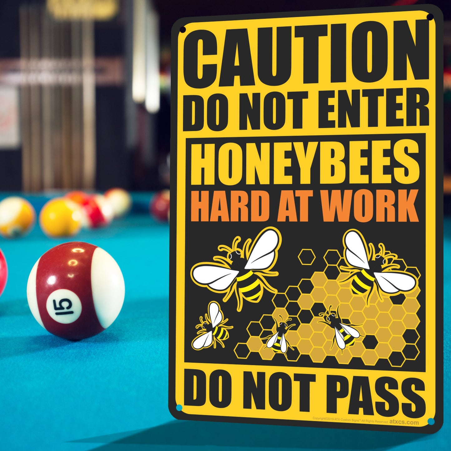 Honeybee Warning Sign - All Weather Caution Sign Metal Sign for Property, Do Not Enter, Honey Bees Hard At Work - Size 8 x 12