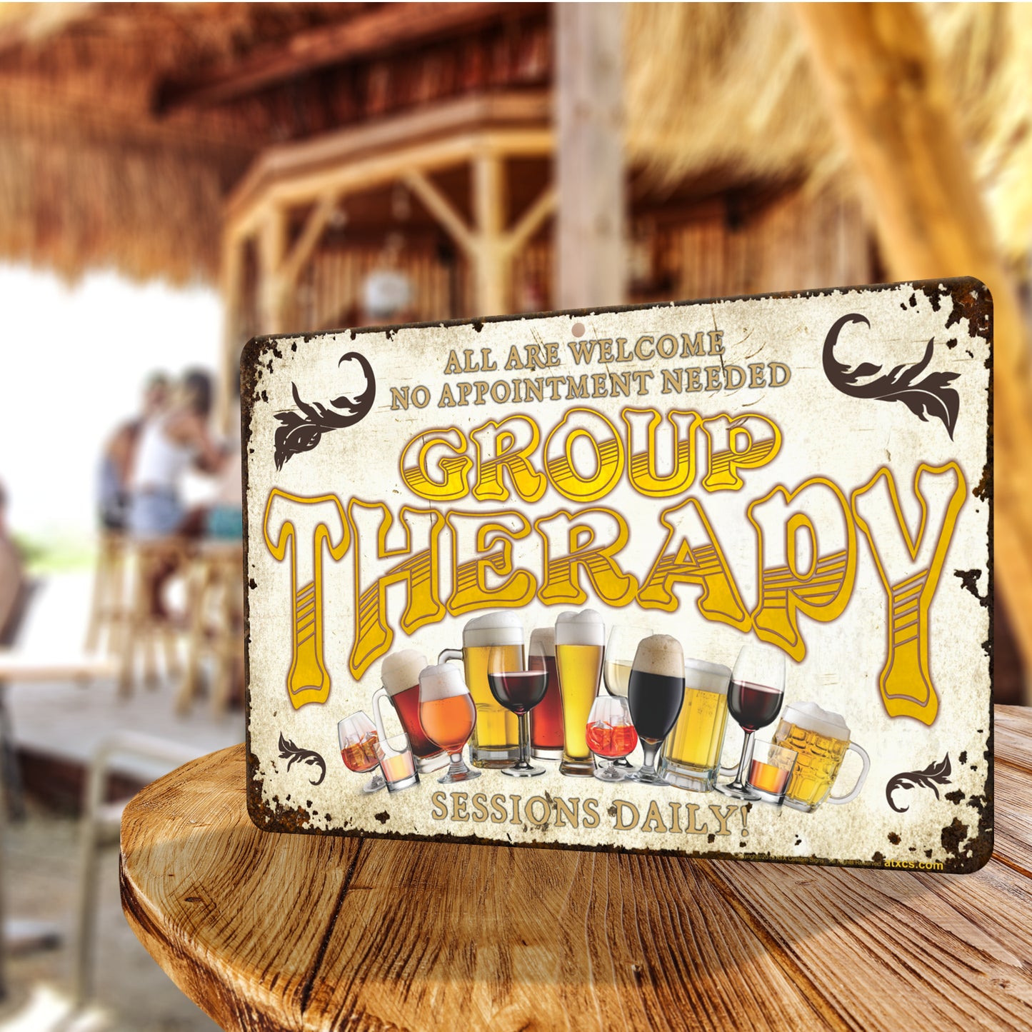 Funny Sign for Bar Decor - Group Therapy Sessions Daily - Size 8 x 12