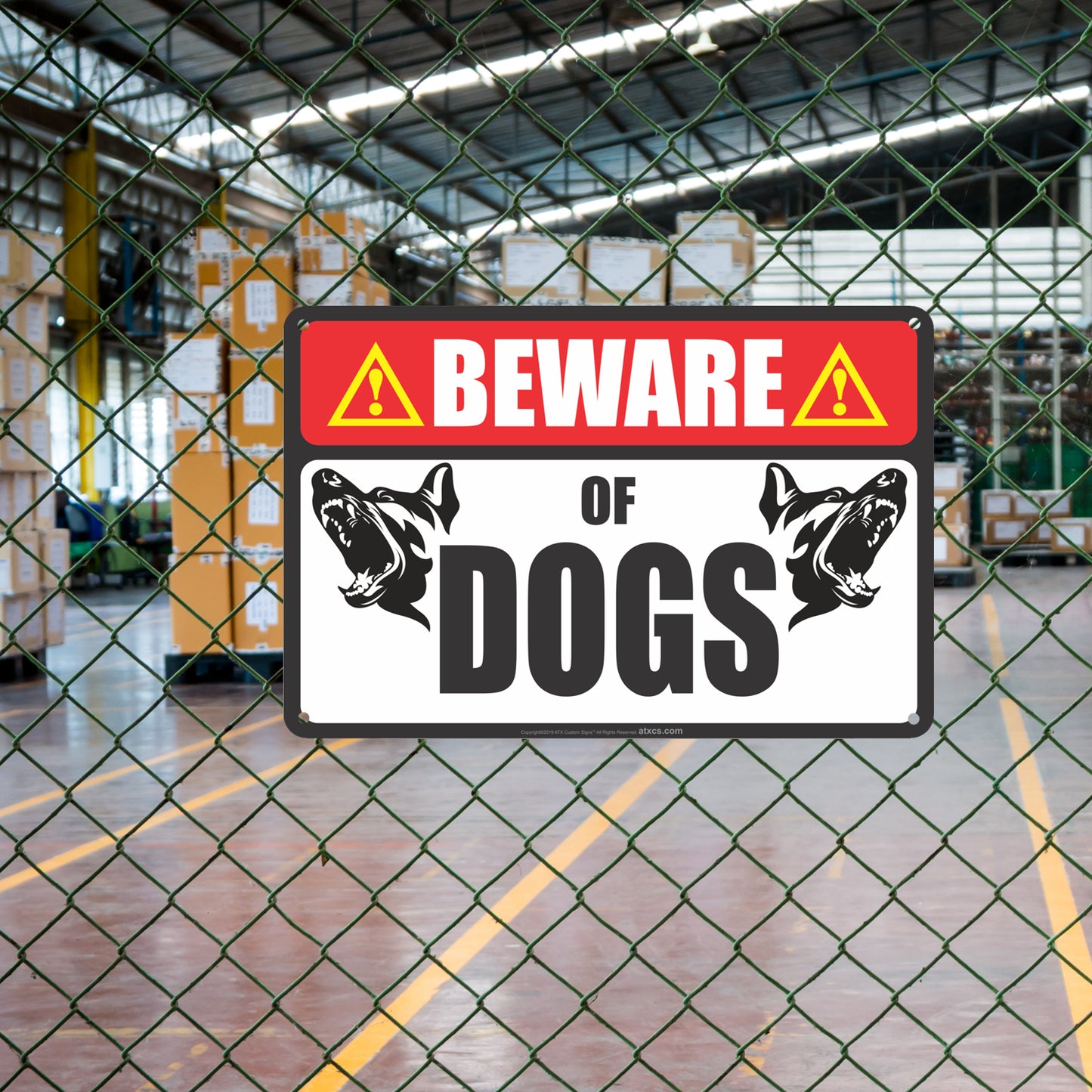 All Weather Metal Sign Property, Warehouse Office Building Beware of Dogs Signs for fence - Size 8 x 12