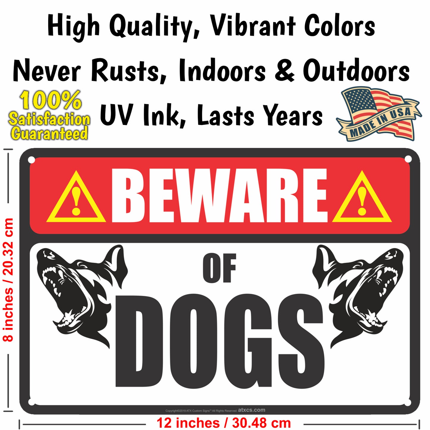 All Weather Metal Sign Property, Warehouse Office Building Beware of Dogs Signs for fence - Size 8 x 12