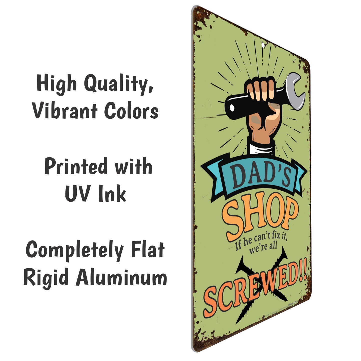 Funny Garage Signs Dad's Shop If He Can't Fix It, We're Screwed! - Size 8 x 12