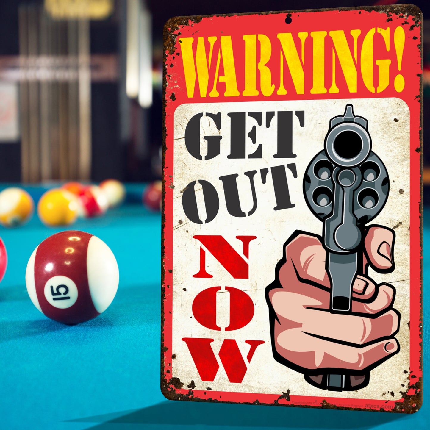 Funny Warning Sign Warning Get Out Now (Rustic Sign) - Size 8 x 12