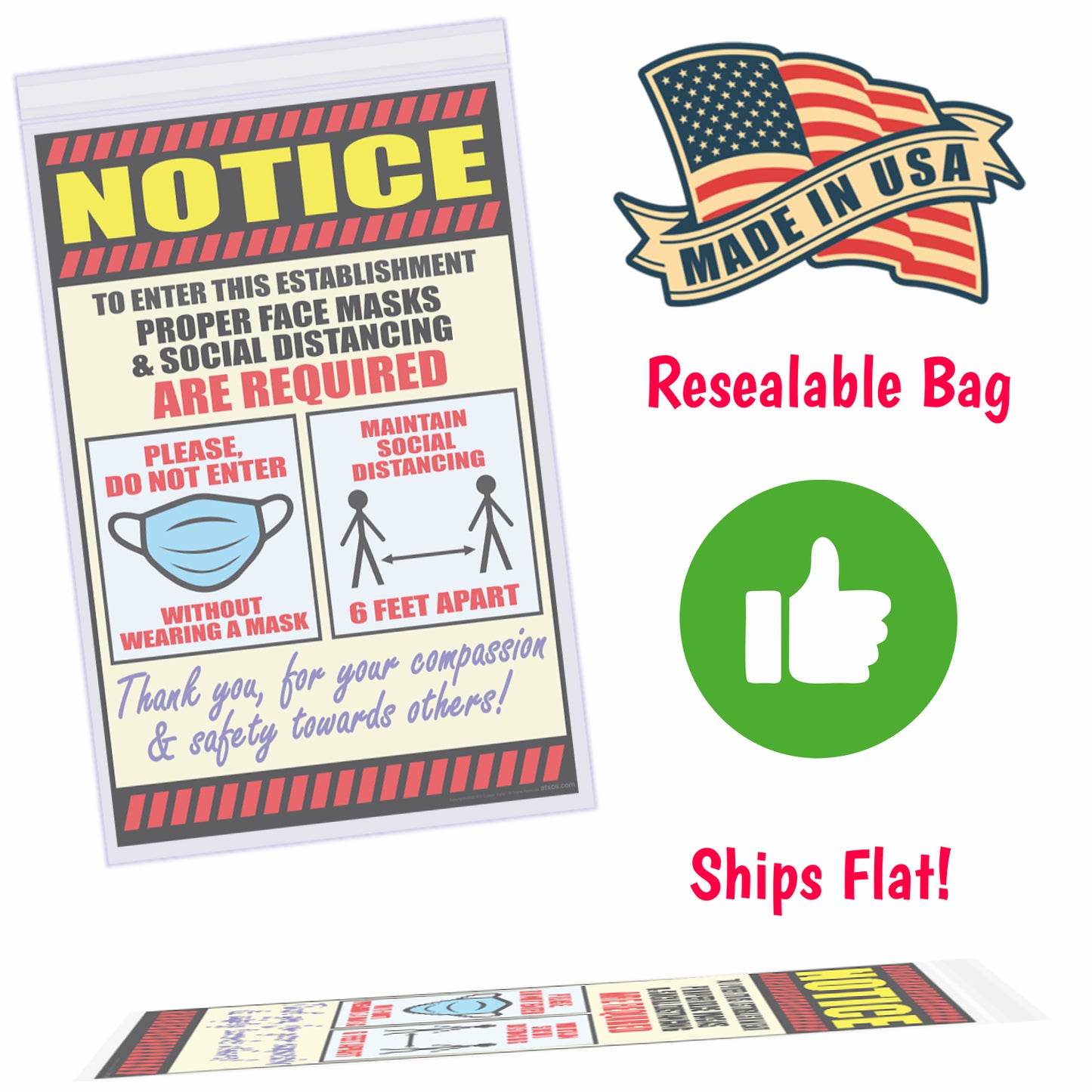 Notice Poster Social Distancing & Mask Required Posters - English Side 1, Spanish Side 2 Double Sided 11 x 17