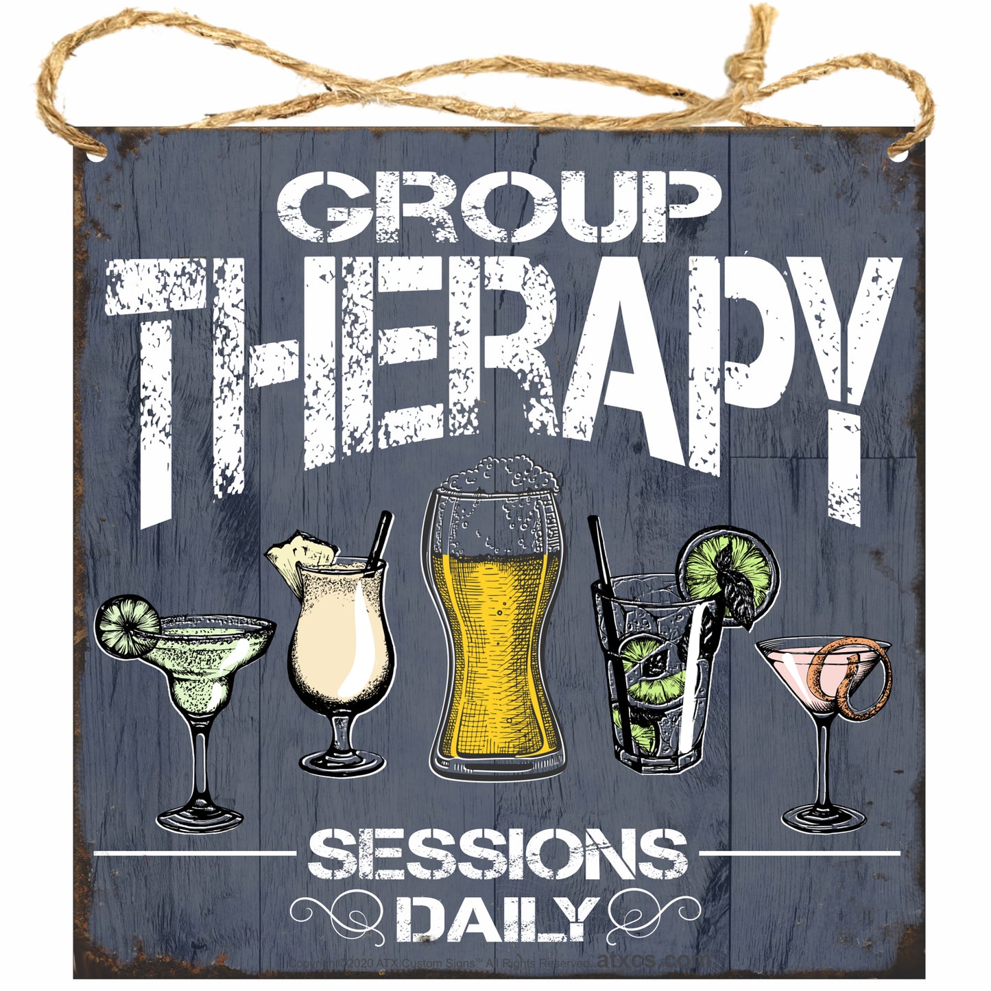 Pack of 4 Hanging Signs, Margaritaville Sign, Group Therapy Sessions Daily, I Love to Cook with Wine, Cats & Wine Make Everything Fine