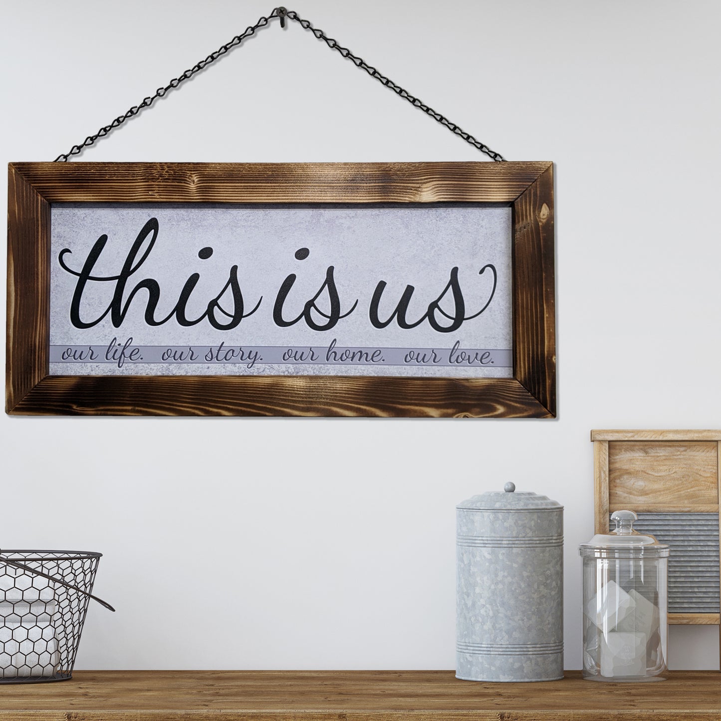 Handmade Rustic Farmhouse Decor Family Sign Double Sided - Soft Grays - This is us and Family Where Life Begins & Love Never Ends