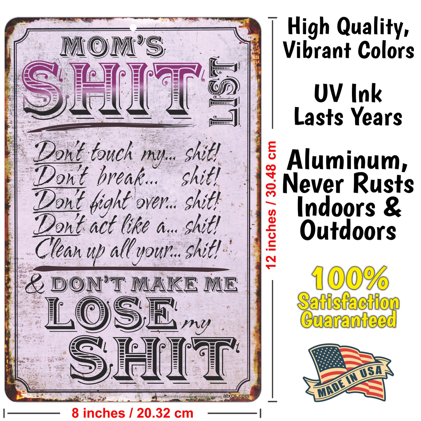 Funny Sign for Mom, Mom's Shit List! - Size 8 x 12