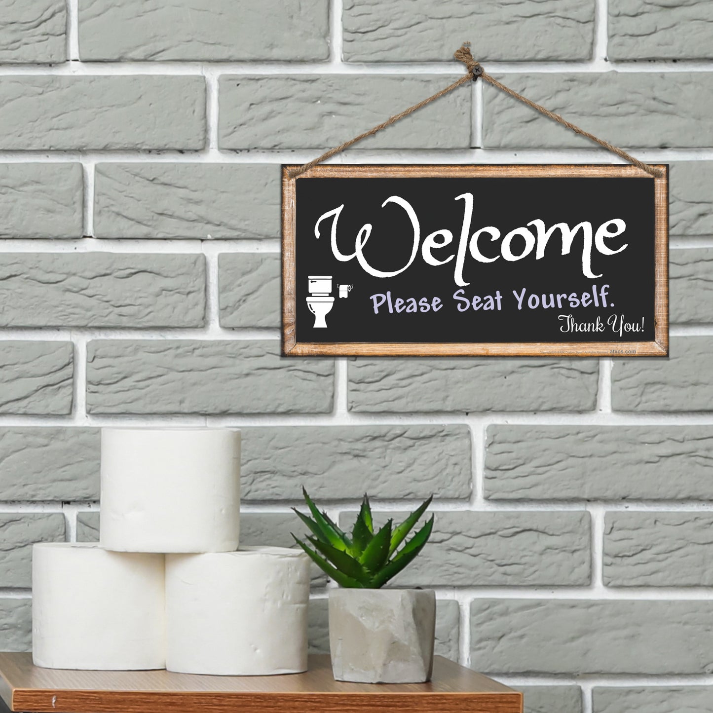 Funny Bathroom Sign Double Sided - Welcome Please Seat Yourself Sign in Two Different Styles. - Size 6 x 12