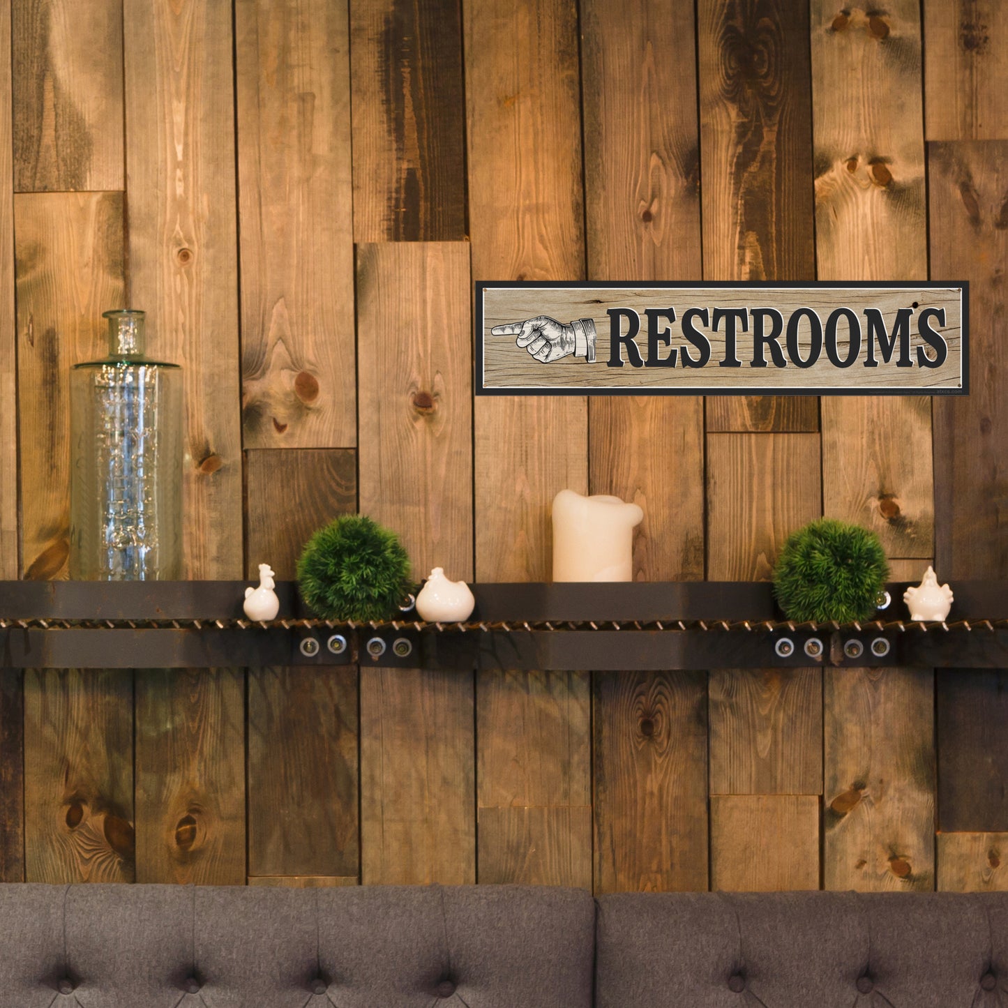 ATX CUSTOM SIGNS - Light Rustic Restroom Hand Pointing Signs - Double Sided Left or Right Pointing 2 Signs Pack
