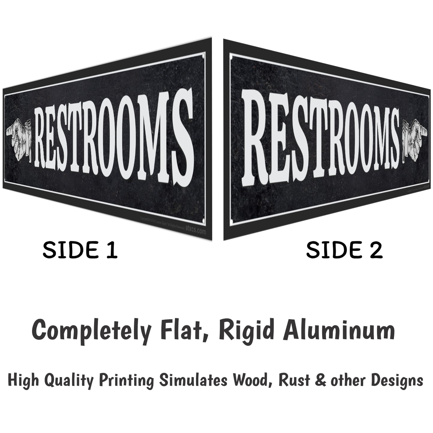 ATX CUSTOM SIGNS - Dark Rustic Restroom Hand Pointing Signs - Double Sided Left or Right Pointing 2 Signs Pack