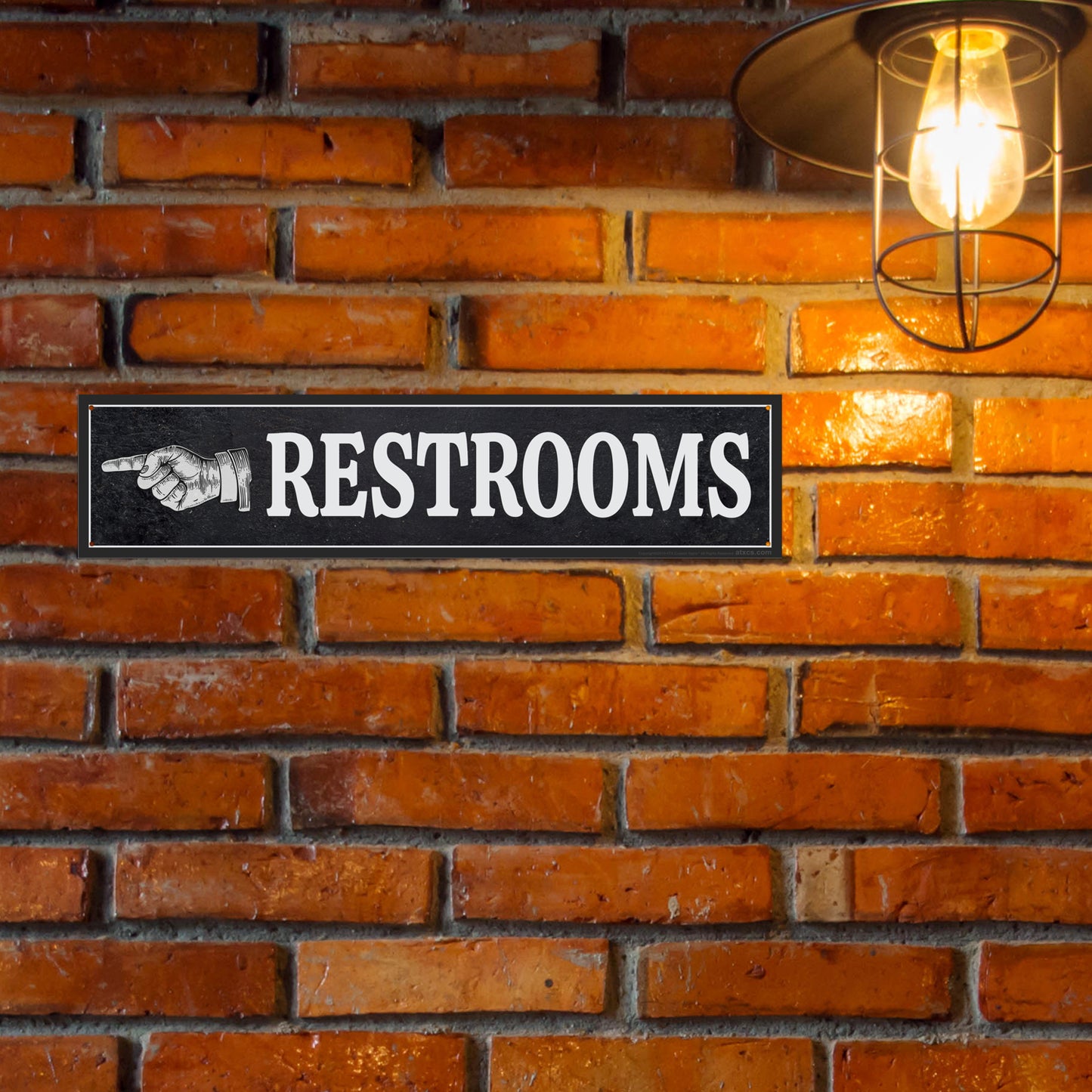 ATX CUSTOM SIGNS - Dark Rustic Restroom Hand Pointing Signs - Double Sided Left or Right Pointing 2 Signs Pack