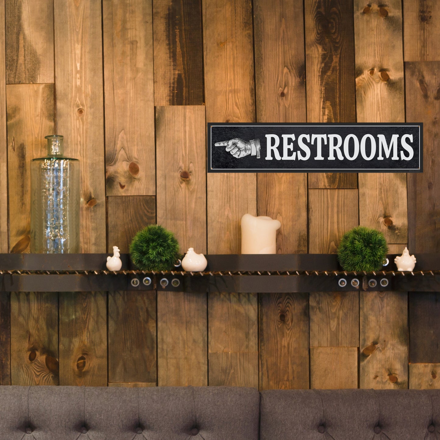 ATX CUSTOM SIGNS - Dark Rustic Restroom Hand Pointing Signs - Double Sided Left or Right Pointing 2 Signs Pack