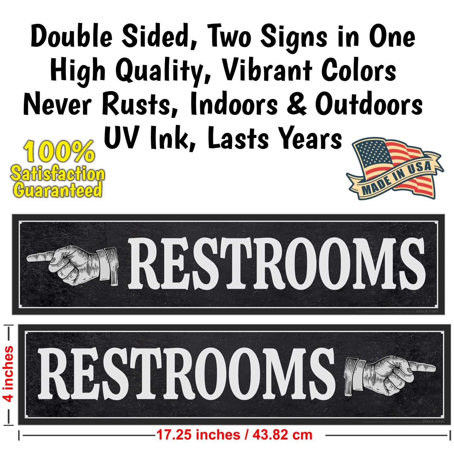 ATX CUSTOM SIGNS - Dark Rustic Restroom Hand Pointing Signs - Double Sided Left or Right Pointing 2 Signs Pack