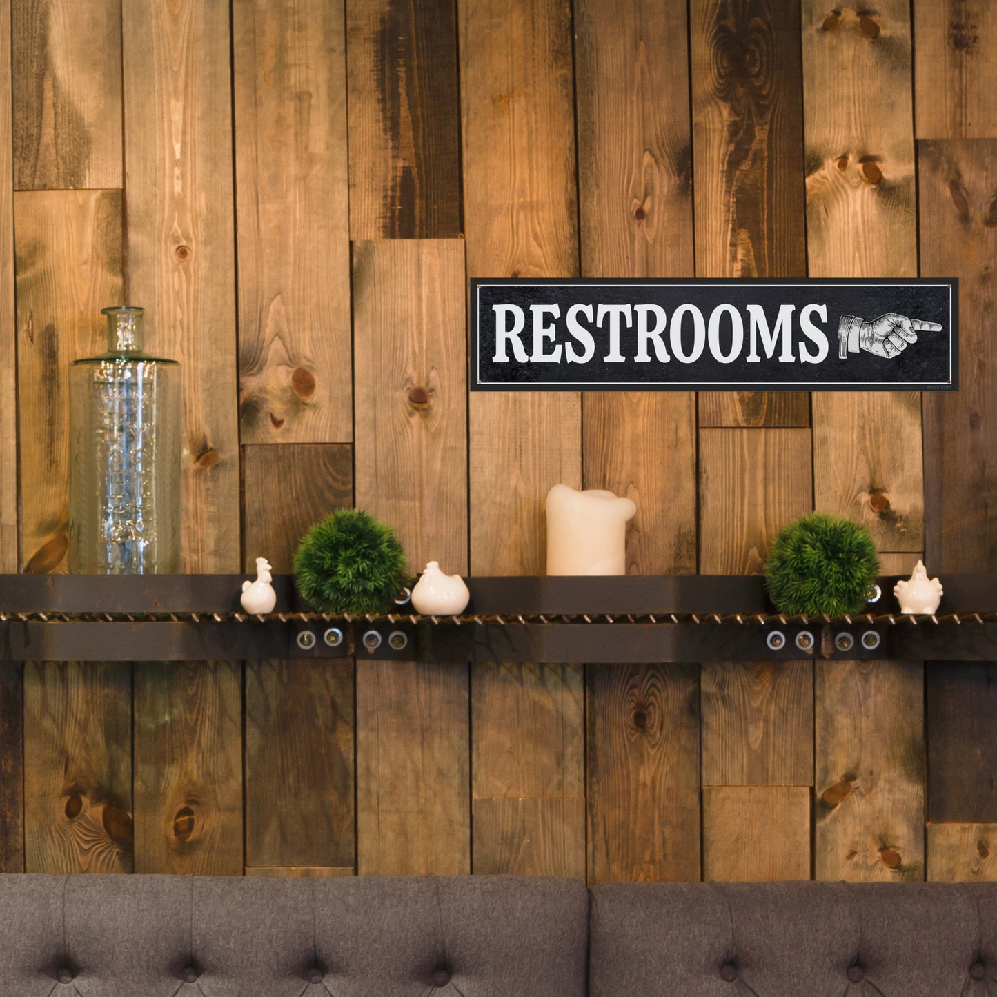 ATX CUSTOM SIGNS - Dark Rustic Restroom Hand Pointing Signs - Double Sided Left or Right Pointing 2 Signs Pack