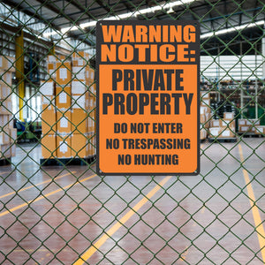 Property Warning Signs - Warning Notice: PRIVATE PROPERTY Do Not Enter, No Trespassing, No Hunting - Metal Warning Sign 8 x 12