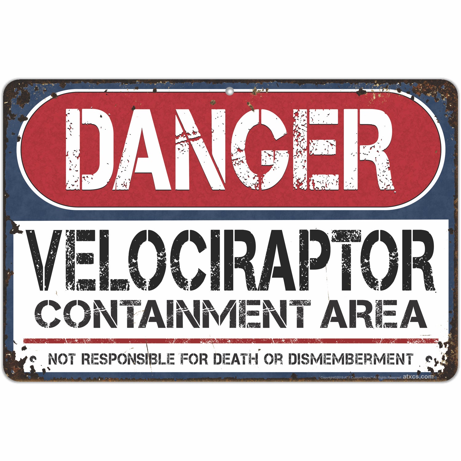 Toxic Raptor Sign Danger Velociraptor Containment Area Metal Sign – ATX Custom Signs