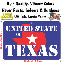 Load image into Gallery viewer, Funny Texas Sign for Outdoor or Indoor Decor United State of Texas Sign - Size 8 x 12
