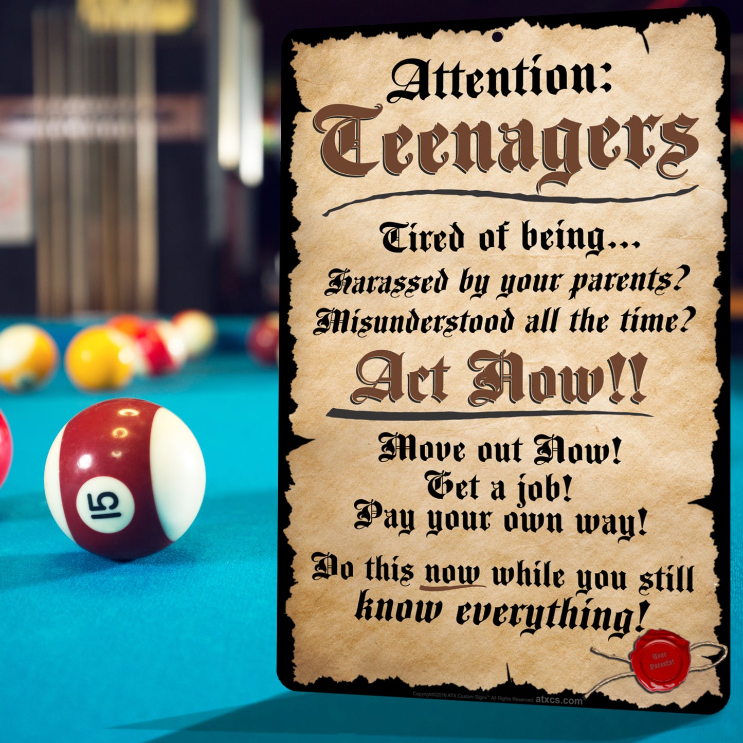 Funny Signs for Home Decor, Attention: Teenagers Tired of being harassed, misunderstood Act Now! - Size 8 x 12