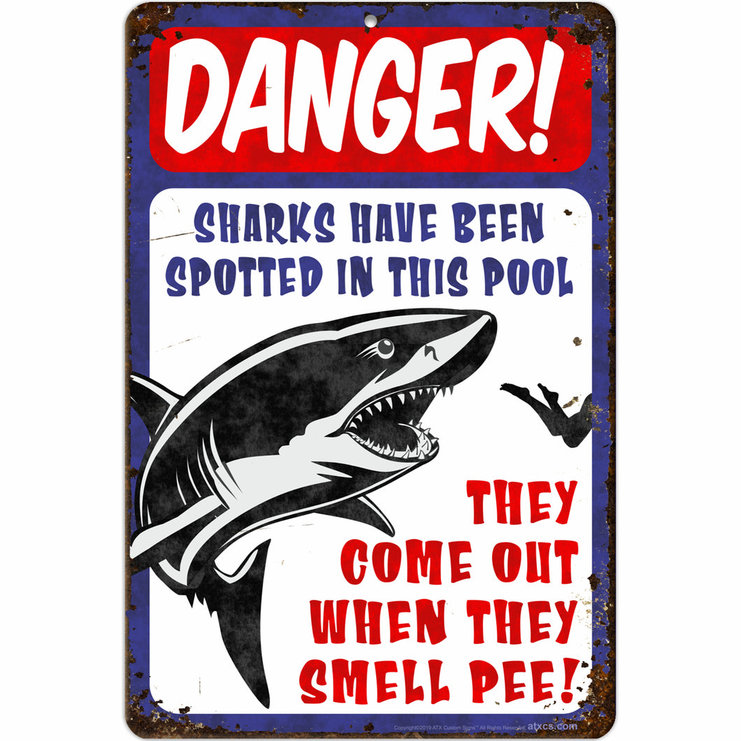 Danger! Sharks Have Been Spotted in This Pool. They Come Out When They Smell Pee! (Antique Looking)