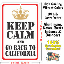 Load image into Gallery viewer, Funny Keep Calm Sign - Keep Calm and Go Back to California Sign - Size 8 x 12
