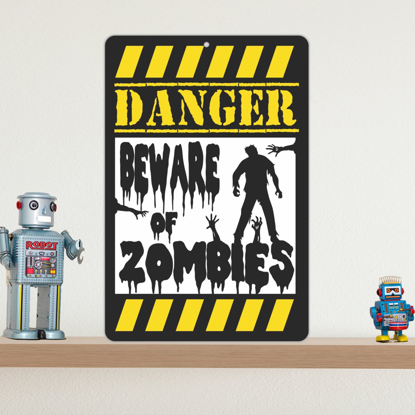 Danger Beware of Zombies Sign, Indoor and Outdoor Sign - Size 8 x 12