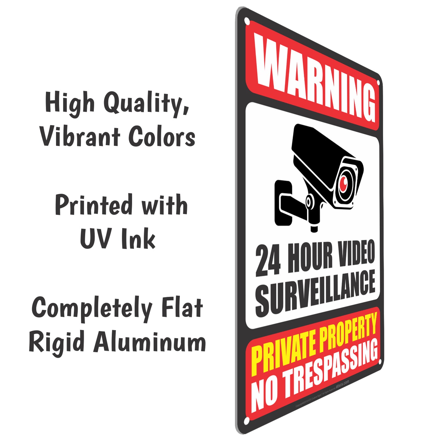 Warning 24 Hour Surveillance Sign Private Property No Trespassing Signs - Size 8 x 12