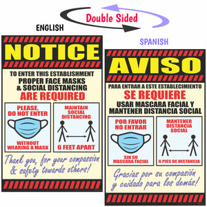 Notice Poster Social Distancing & Mask Required Posters - English Side 1, Spanish Side 2 Double Sided 11 x 17