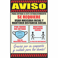 Load image into Gallery viewer, Notice Poster Social Distancing &amp; Mask Required Posters - English Side 1, Spanish Side 2 Double Sided 11 x 17
