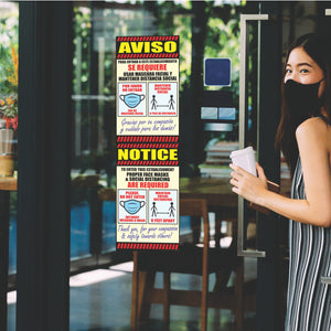 Notice Poster Social Distancing & Mask Required Posters - English Side 1, Spanish Side 2 Double Sided 11 x 17