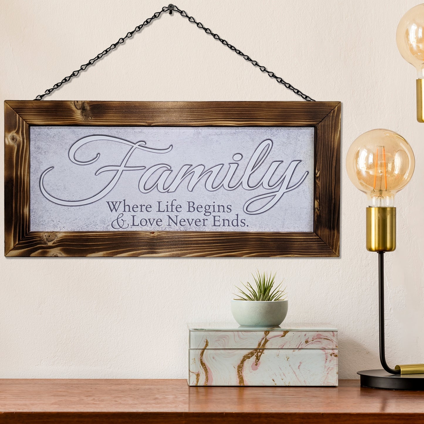 Handmade Rustic Farmhouse Decor Family Sign Double Sided - Soft Grays - This is us and Family Where Life Begins & Love Never Ends