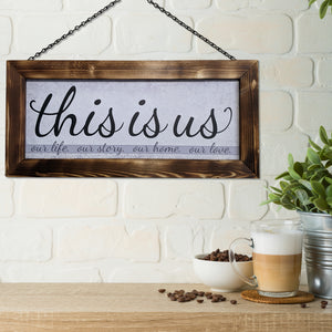 Handmade Rustic Farmhouse Decor Family Sign Double Sided - Soft Grays - This is us and Family Where Life Begins & Love Never Ends