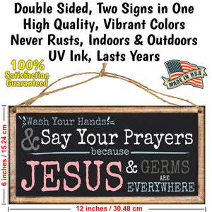 ATX CUSTOM SIGNS - Funny Double Sided Bathroom Sign - Wash Your Hands and Say Your Prayers because Jesus and Germs are Everywhere with Wash Your Hands... ya filthy animal!.