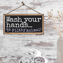 Load image into Gallery viewer, ATX CUSTOM SIGNS - Funny Double Sided Bathroom Sign - Wash Your Hands and Say Your Prayers because Jesus and Germs are Everywhere with Wash Your Hands... ya filthy animal!.
