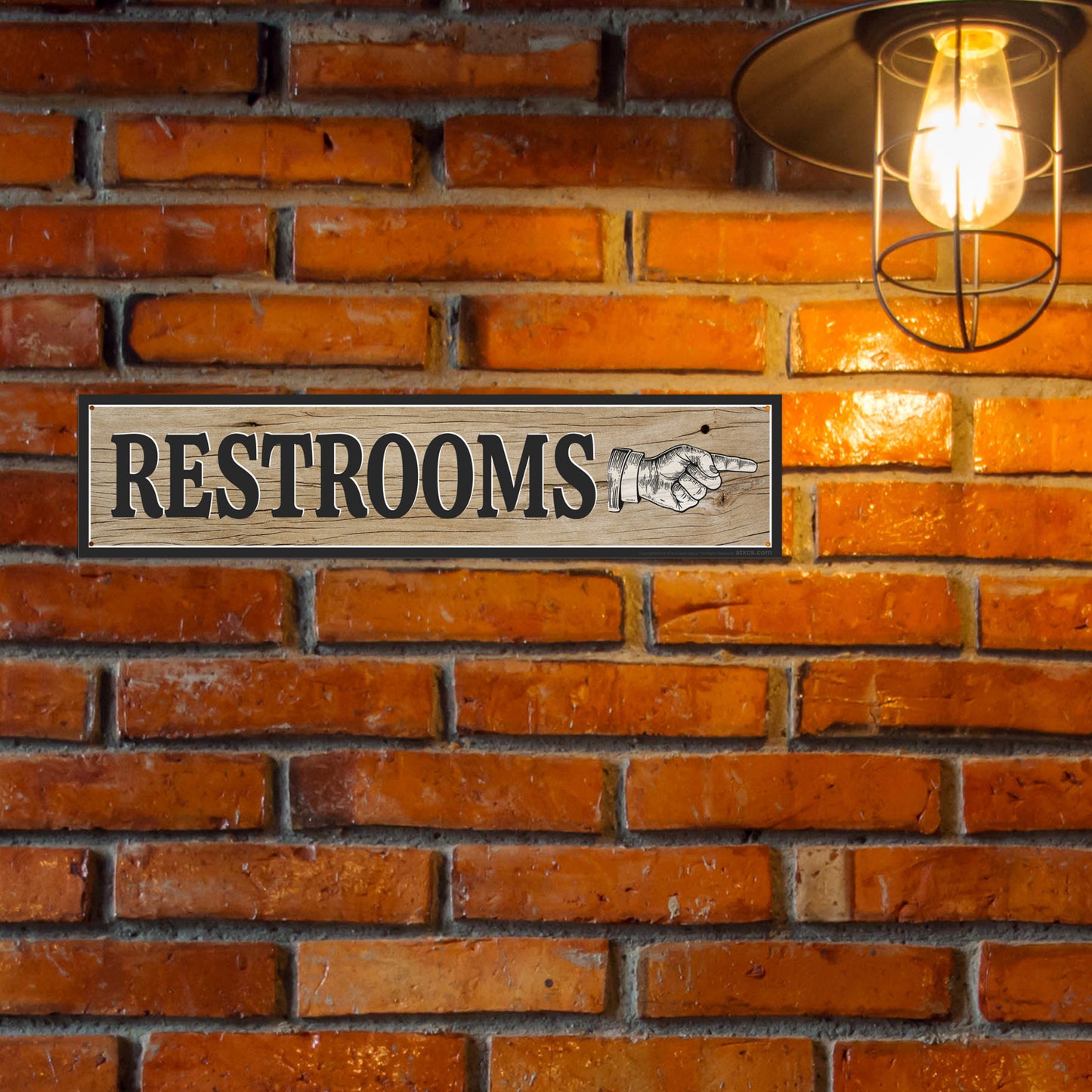 ATX CUSTOM SIGNS - Light Rustic Restroom Hand Pointing Signs - Double Sided Left or Right Pointing 2 Signs Pack