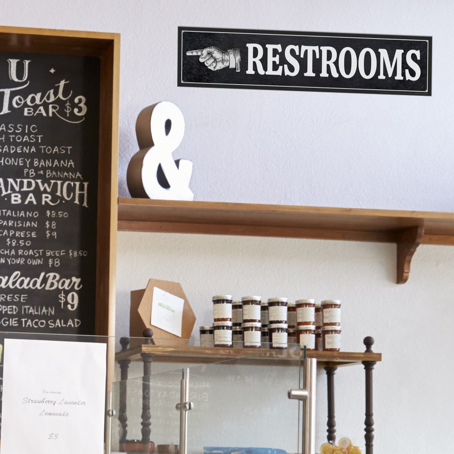 ATX CUSTOM SIGNS - Dark Rustic Restroom Hand Pointing Signs - Double Sided Left or Right Pointing 2 Signs Pack
