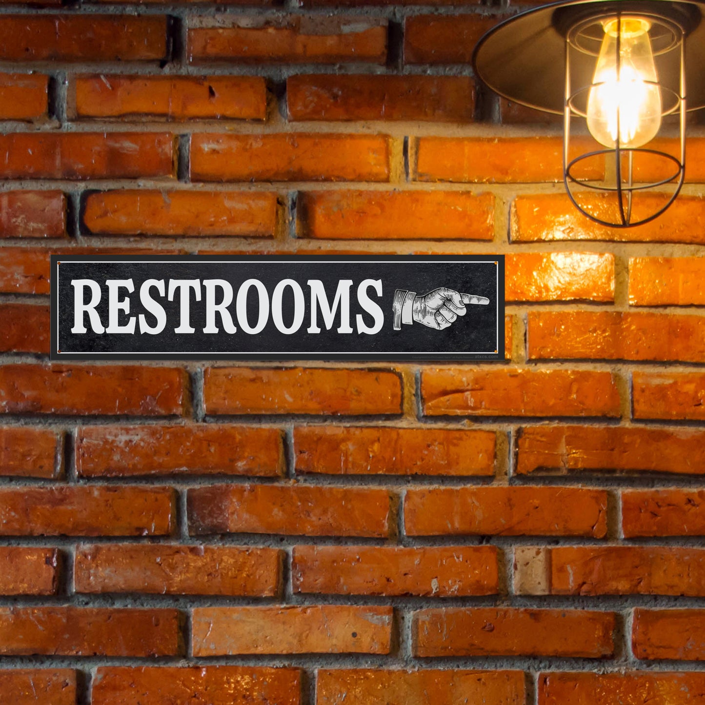 ATX CUSTOM SIGNS - Dark Rustic Restroom Hand Pointing Signs - Double Sided Left or Right Pointing 2 Signs Pack