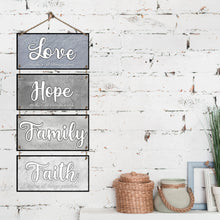 Load image into Gallery viewer, ATX CUSTOM SIGNS - Home Decor Signs. Faith, makes all things possible. Love, makes all things easy. Hope, makes all things work. Family, makes life worth living. Set of 4 Double Sided Color and Greys
